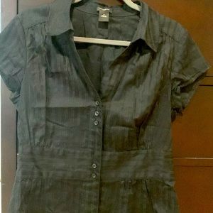 Ann Taylor short sleeves black blouse with front buttons